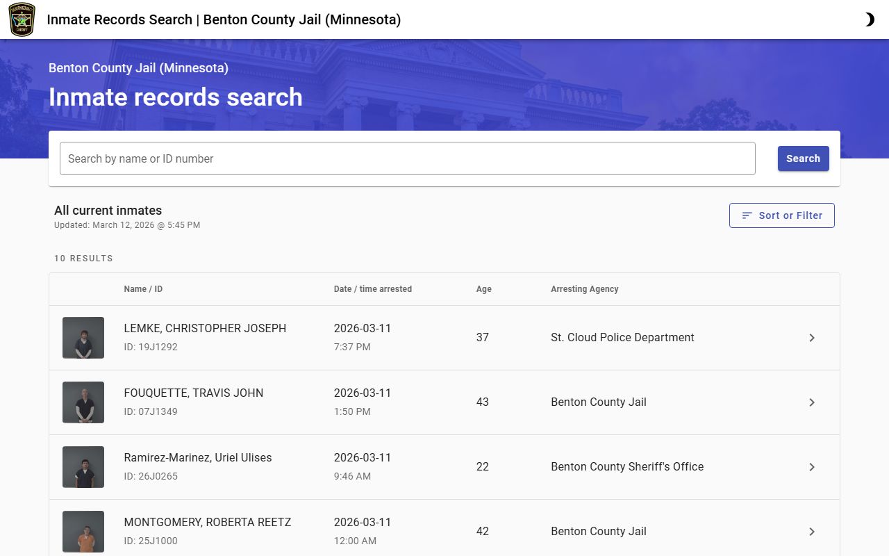 Benton County Sheriff current inmate list
