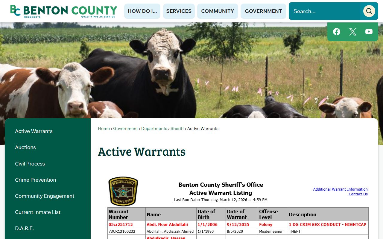 Benton County Sheriff Information page