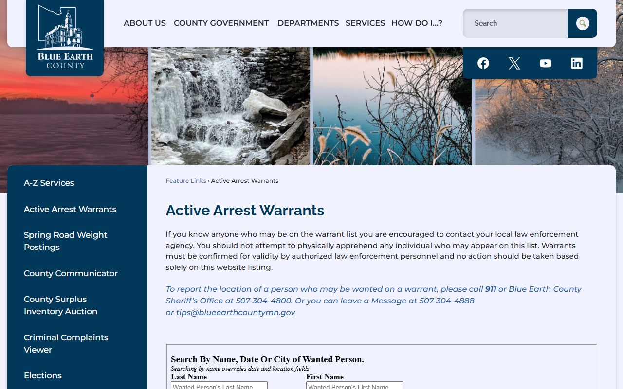 Blue Earth County active arrest warrants