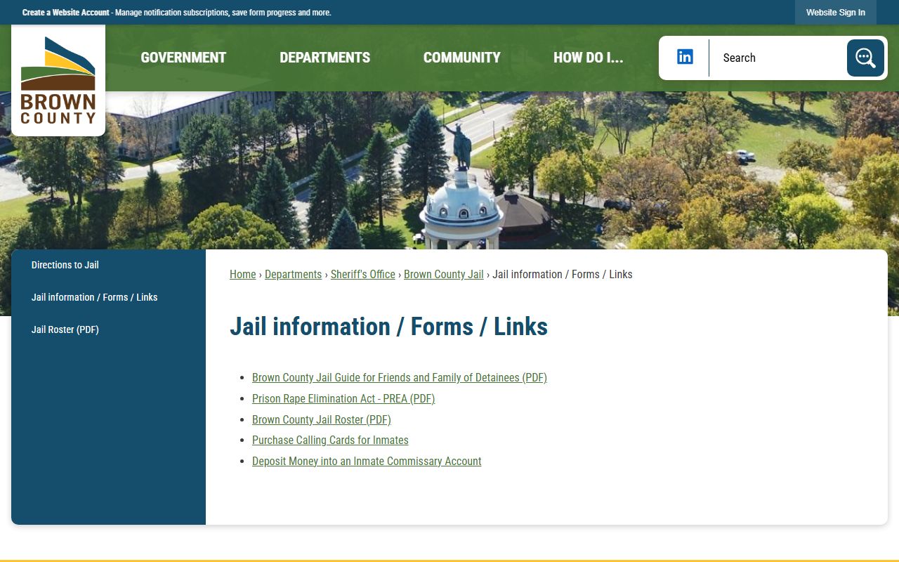 Brown County Jail information and forms