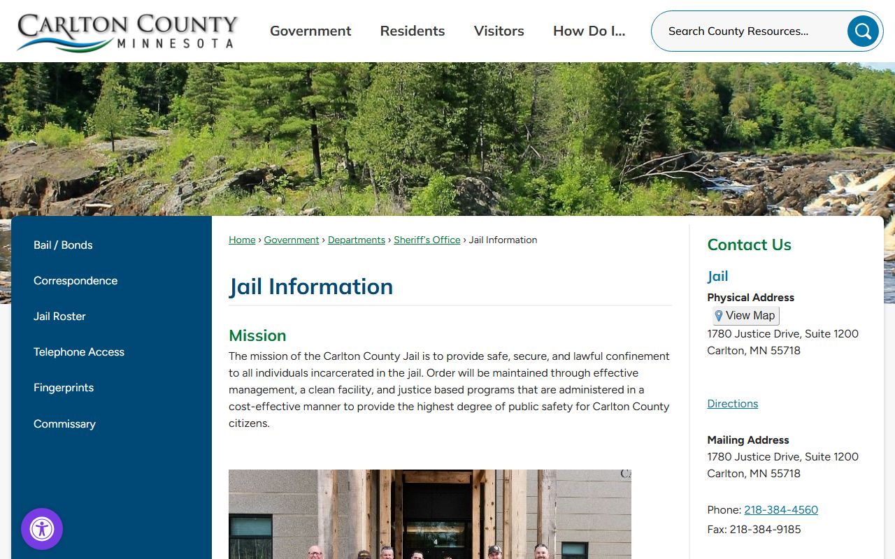 Carlton County Jail Information page