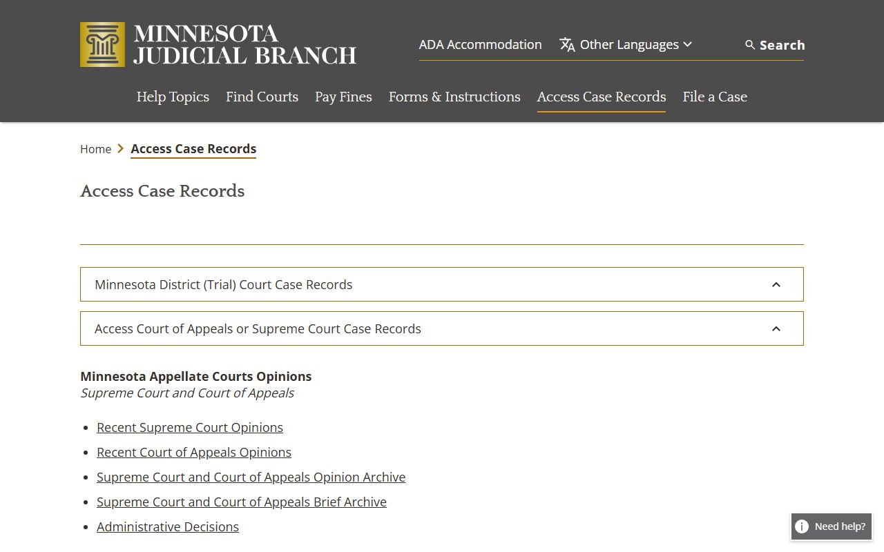 Minnesota Court Records Online MCRO portal for searching court case records